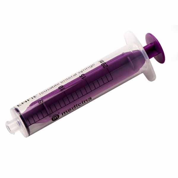 Medicina 20mL Purple Reusable ENFit Enteral Syringe, sold as each, can